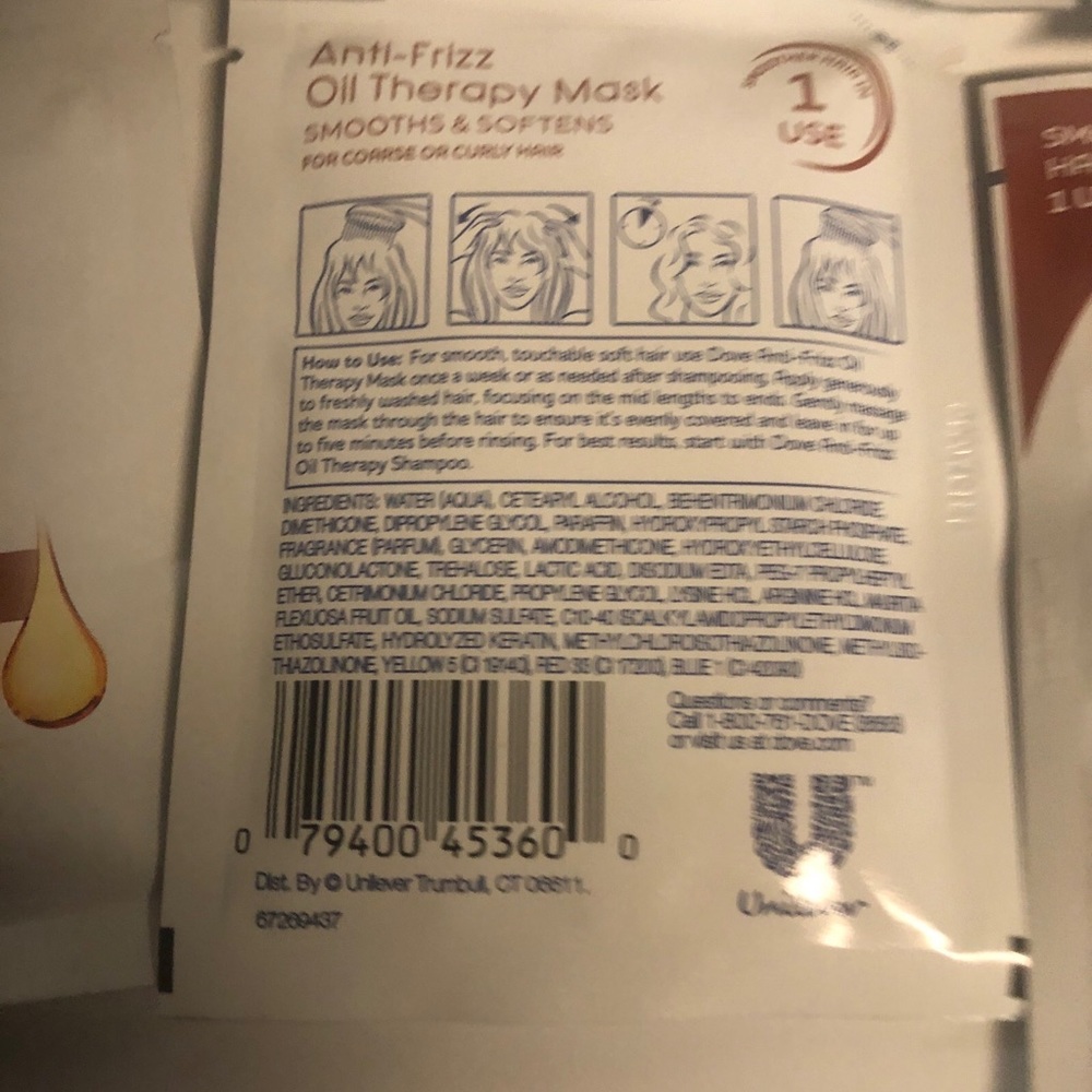 10x DOVE Anti-Frizz Oil Therapy Hair Mask 1.5Oz Packs Smooths Curly Coarse Hair - Picture 3 of 7